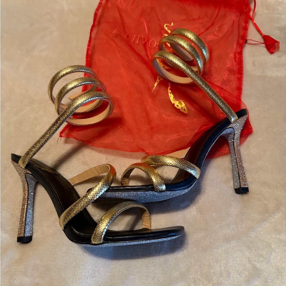 Gold and Silver Strappy Heels